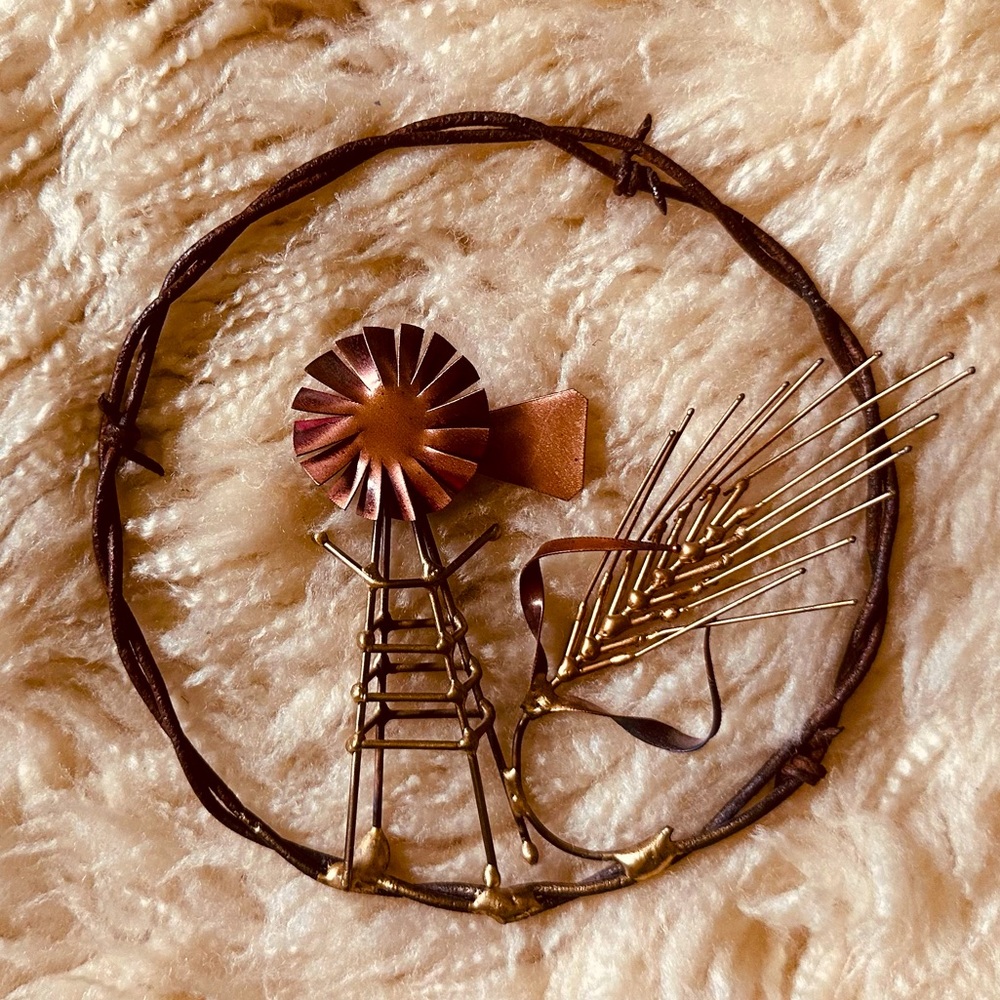 Rustic Western Home Decor Made with Barbed Wire- windmill, wheat, wheat farmer